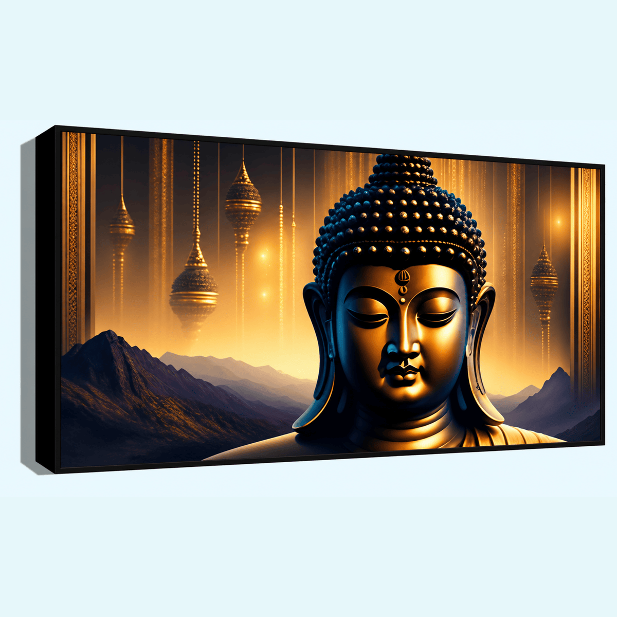 "Beautiful Buddha Statue with Mountain Scenery - Tranquil Decor for Home or Garden"