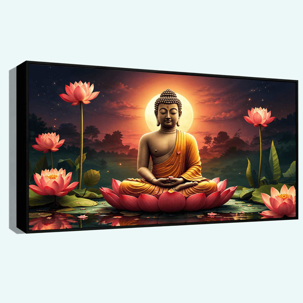 Buddha Ji Sitting on Flower with Chakra Behind Head