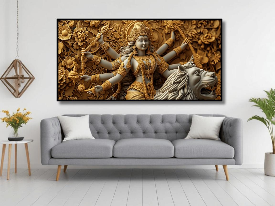 Durga Devi With lion: Wall Paintings by Creative Decor