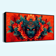 Mystical Goddess with Red Eyes and Flower-Shaped Head Sculpture