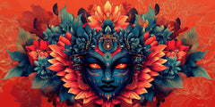 Mystical Goddess with Red Eyes and Flower-Shaped Head Sculpture