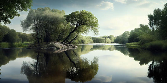 "Lake and Trees Nature Scene - Tranquil Landscape Artwork"