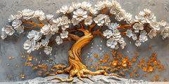 Golden Tree With White Flower: Wall Paintings by Creative Decor