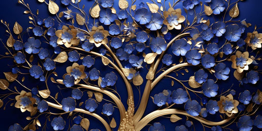 Tree with Ruby Blue Leaf: Wall Paintings by Creative Decor