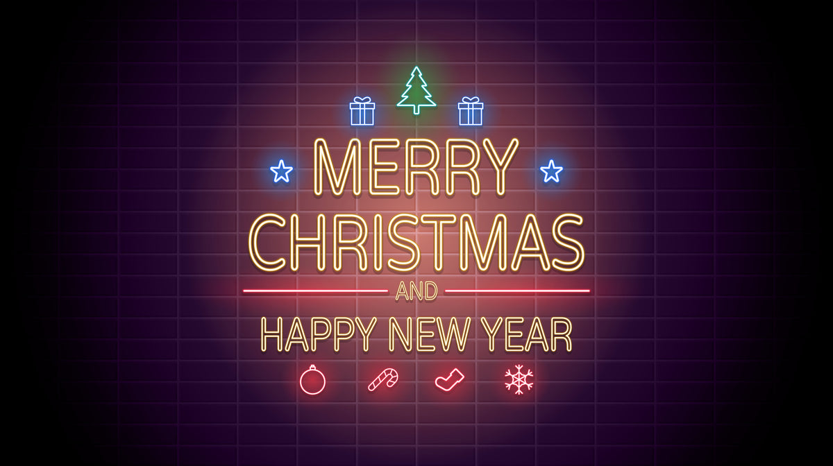 Neon Light Merry Christmas & Happy New Year Decor with Christmas Elements"