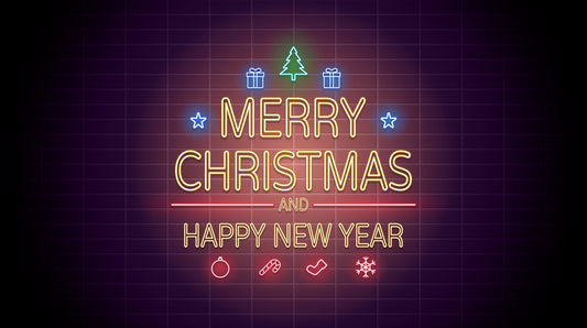 Neon Light Merry Christmas & Happy New Year Decor with Christmas Elements"