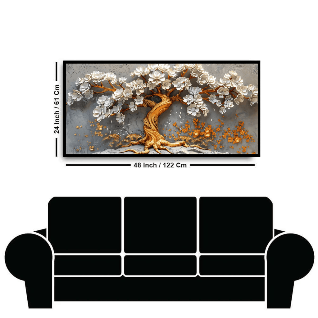 Golden Tree With White Flower: Wall Paintings by Creative Decor
