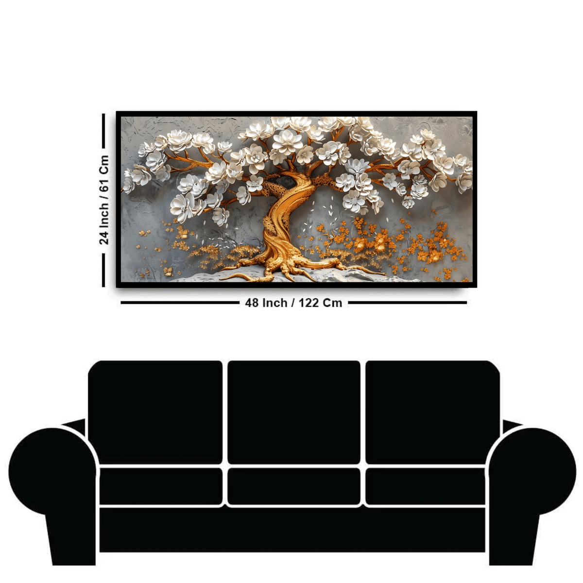 Golden Tree With White Flower: Wall Paintings by Creative Decor