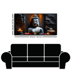 "Buddha Statue with Rock Wall Background - Serene Home Decor"