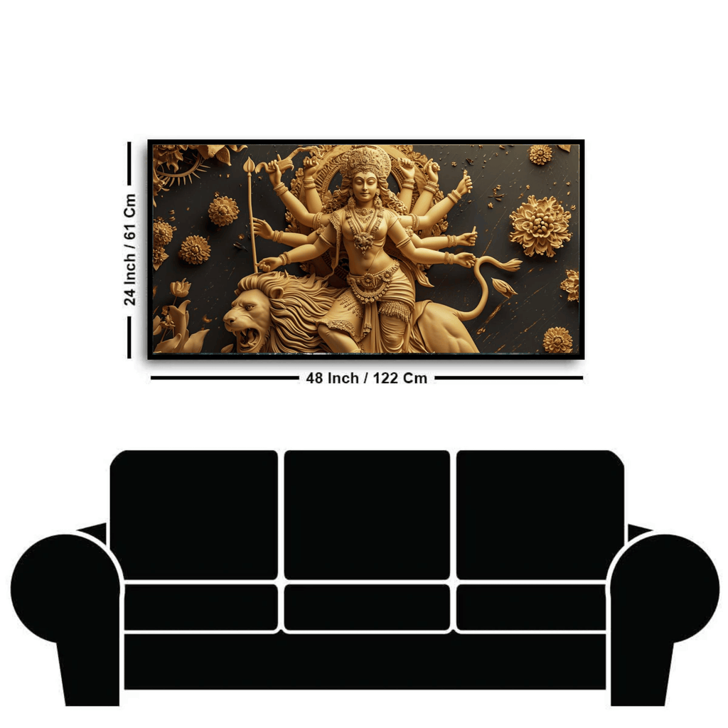 Divine Many-Hand Mata Rani Statue Sitting on Lion – Goddess Durga Idol for Worship.
