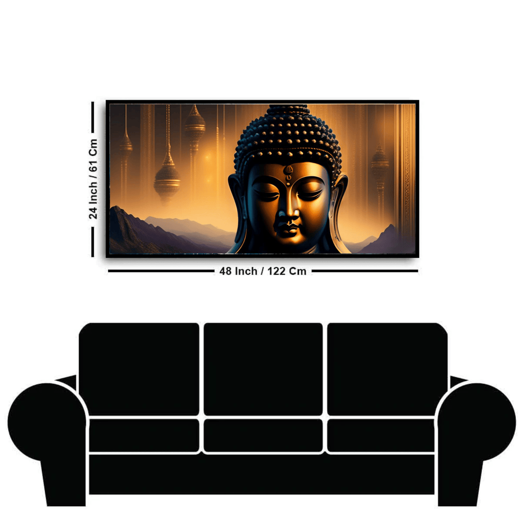 "Beautiful Buddha Statue with Mountain Scenery - Tranquil Decor for Home or Garden"