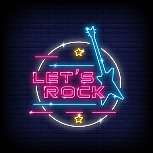 "Neon Light 'Let's Rock' with Pink and Blue Lines - Stylish Decor"