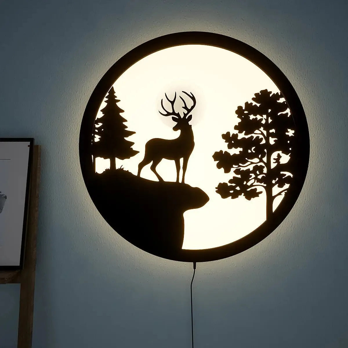 High-Quality Backlit Acrylic Wall Decor | Deer and Trees Design for Kitchen Décor