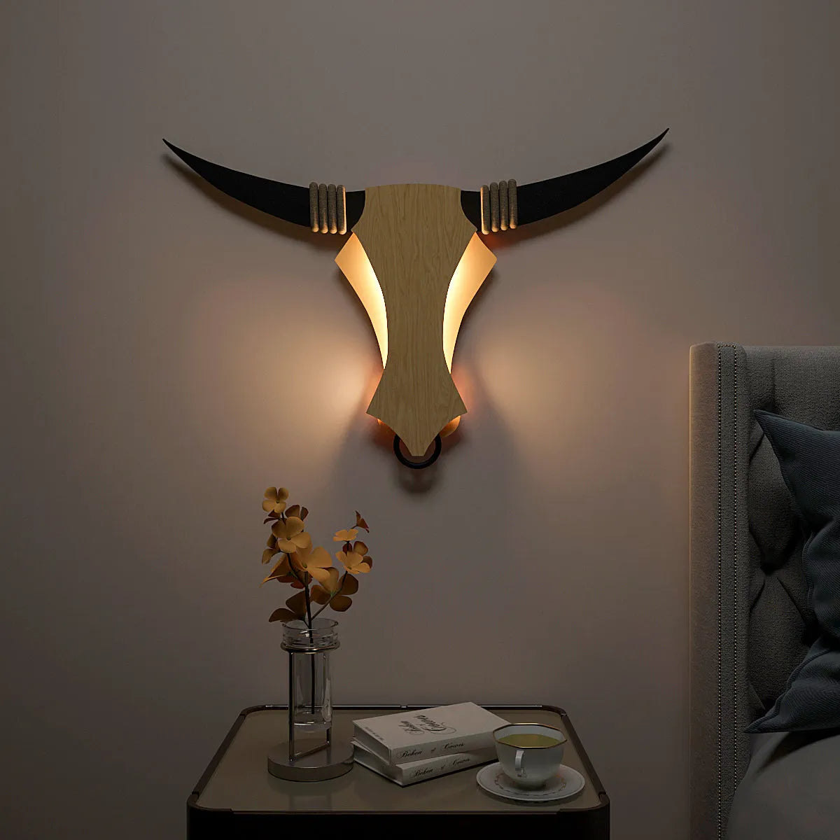 Bull Backlit Wall Art / Night Light, Walnut or Oak Finish