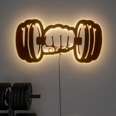 Dumble-Shaped Backlit Acrylic Wall Art for Gym | Unique Fitness Decor