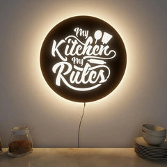 My Kitchen My Rules Backlit Light Wall Decor | Stylish LED Kitchen Sign