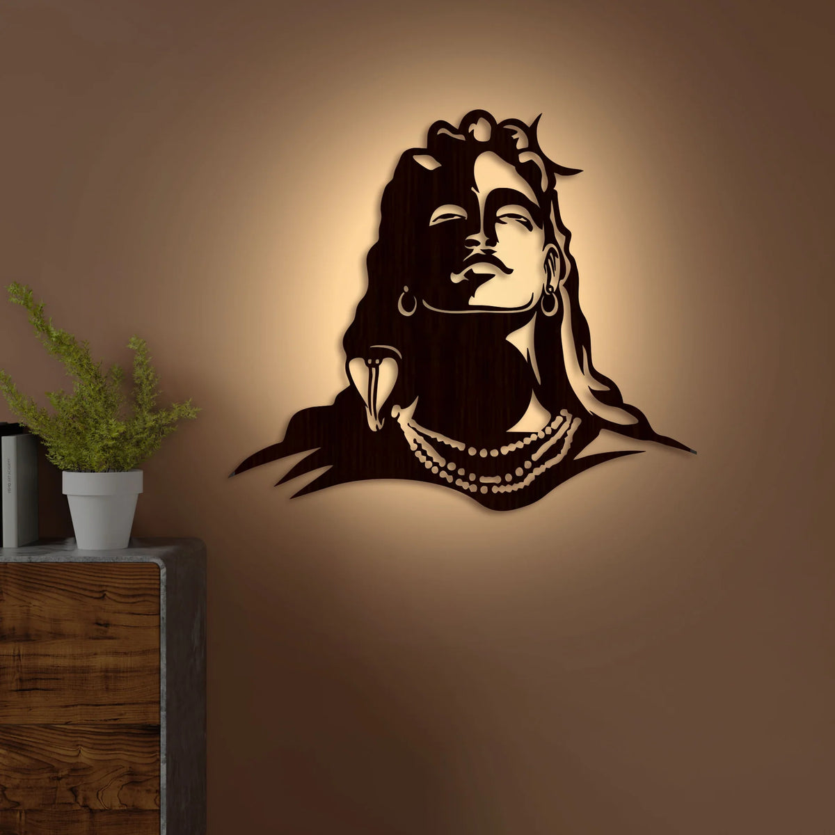 Elegant Backlit Adiyogi Lord Shiva Wooden Wall Hanging with Night Light | Decorative wall design