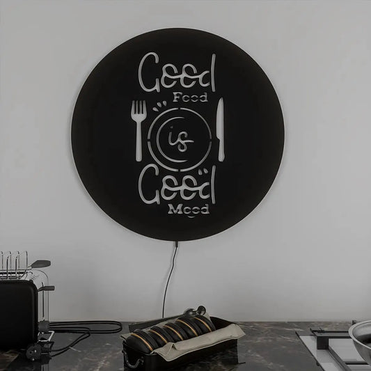 Circular ‘Good Food’ Backlit Acrylic Wall Decor for Kitchen