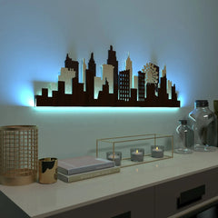 London City Backlit Acrylic Wall Art / Night Light, Walnut or Oak Finish