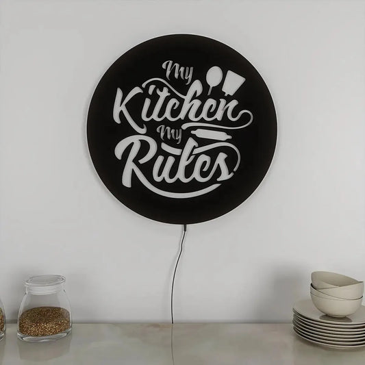 My Kitchen My Rules Backlit Light Wall Decor | Stylish LED Kitchen Sign