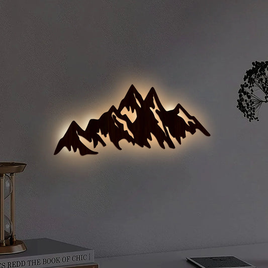 Himalayan Mountain Backlit Wooden Wall Art | LED Night Light in Walnut Finish