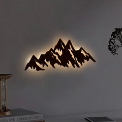 Himalayan Mountain Backlit Wooden Wall Art | LED Night Light in Walnut Finish