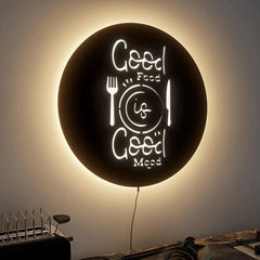 Circular ‘Good Food’ Backlit Acrylic Wall Decor for Kitchen