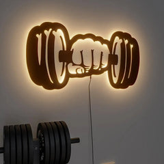 Dumble-Shaped Backlit Acrylic Wall Art for Gym | Unique Fitness Decor