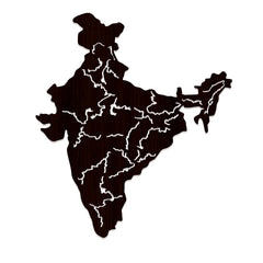 India Map Backlit Wooden Wall Decor | LED Night Light with Walnut Finish