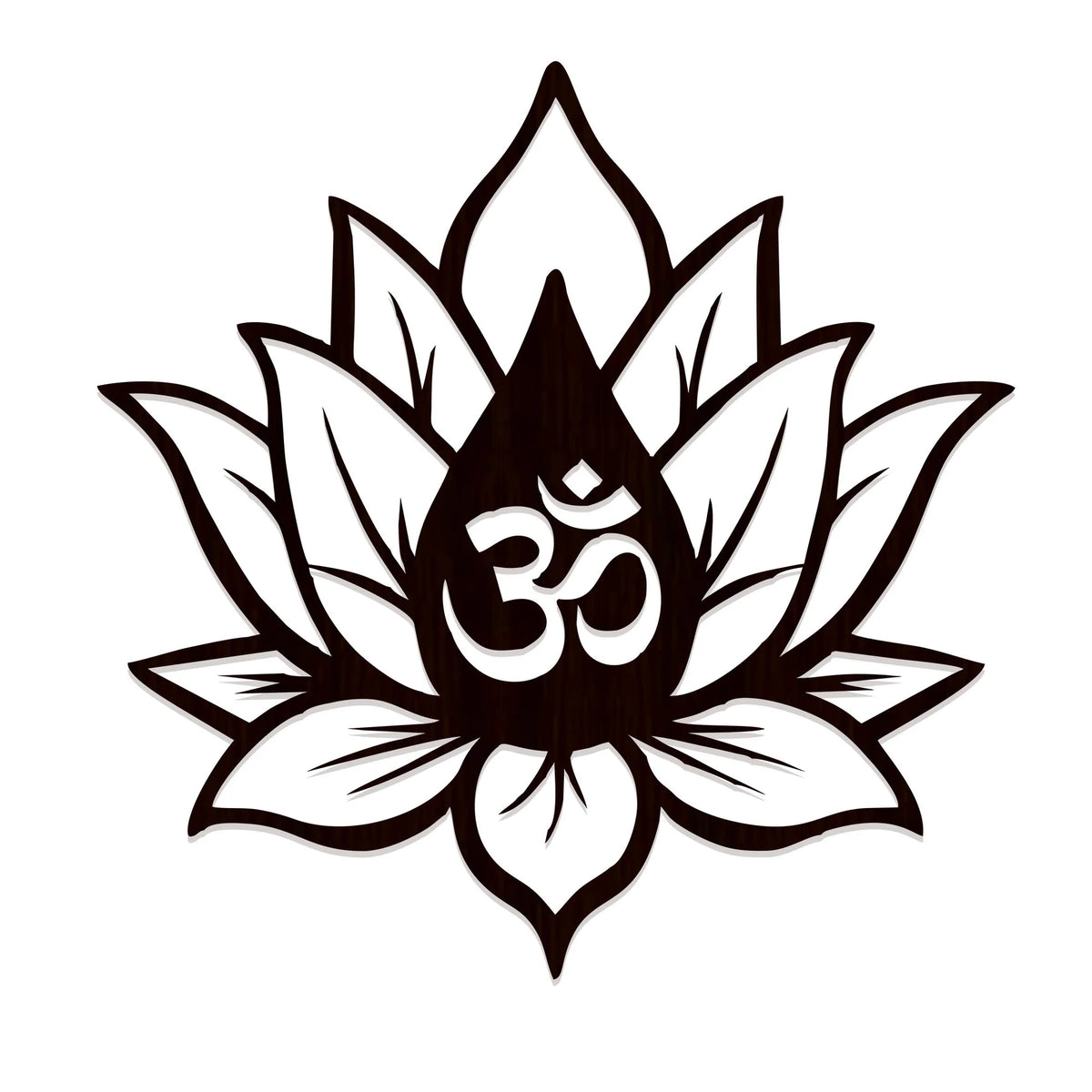 Hindu OM Inside Lotus Flower Backlit Wooden Wall Decor with LED Night Light | Walnut Finish