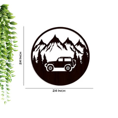 Mountain Forest Road Jeep Art Backlit Wooden Wall Hanging with LED Night Light Walnut Finish