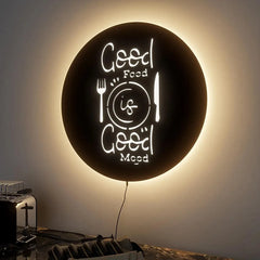 Circular ‘Good Food’ Backlit Acrylic Wall Decor for Kitchen