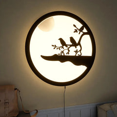 Chirping Birds Round LED Acrylic Wall Light