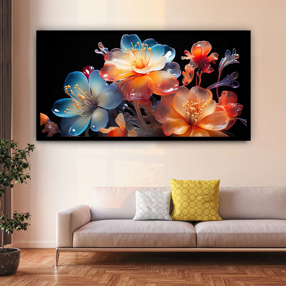 Large Floral Canvas Wall Art for Living Room