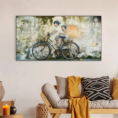 A Creative Canvas Wall Art of Graffiti Childrens Riding Bicycle for Vibrant Living Spaces | Playful Spirit