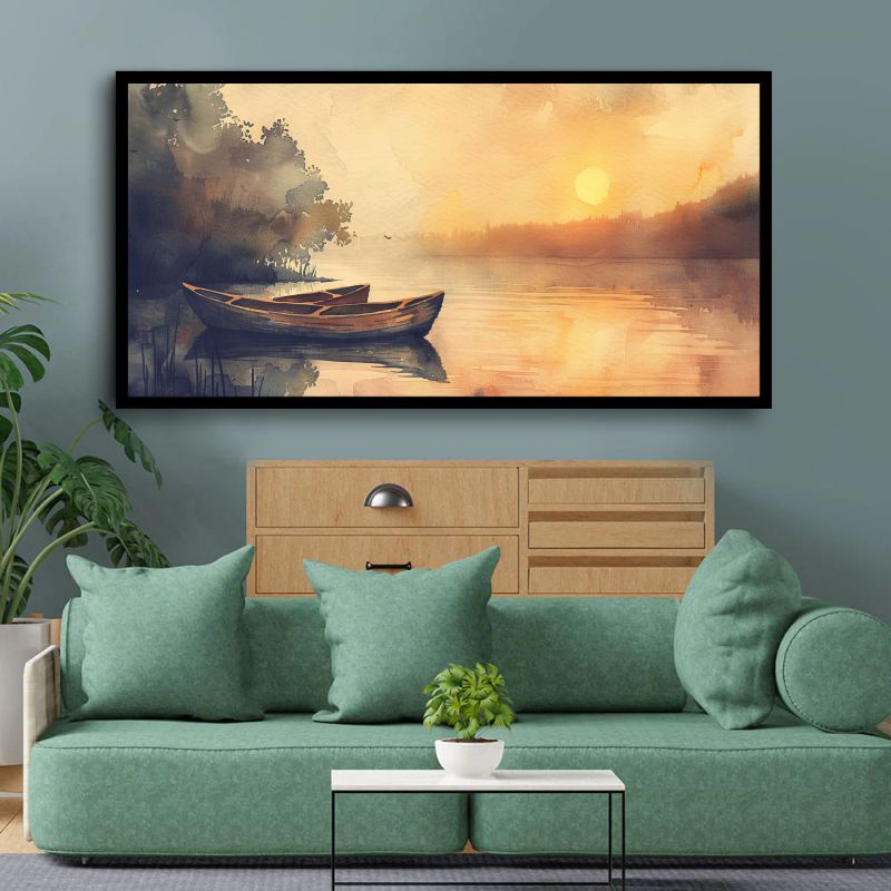 Sunrise Lake View Wall Art | Stunning Nature Landscape Canvas Painting