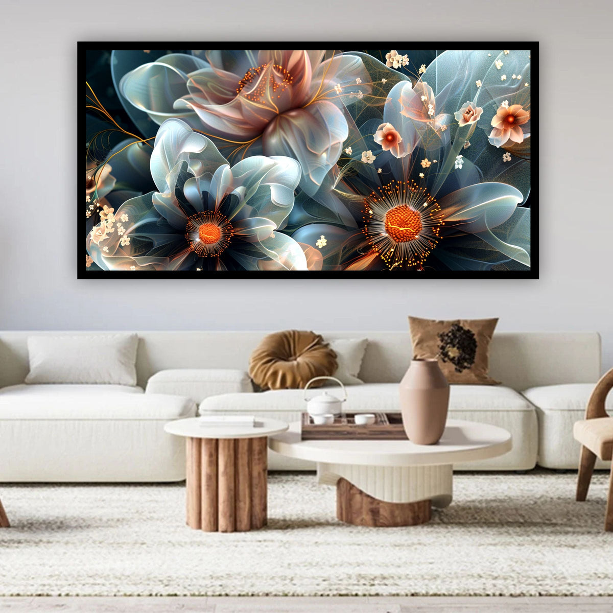 Framed Elegant Flower Wall Art | Unique Floral Canvas Painting for Home Décor