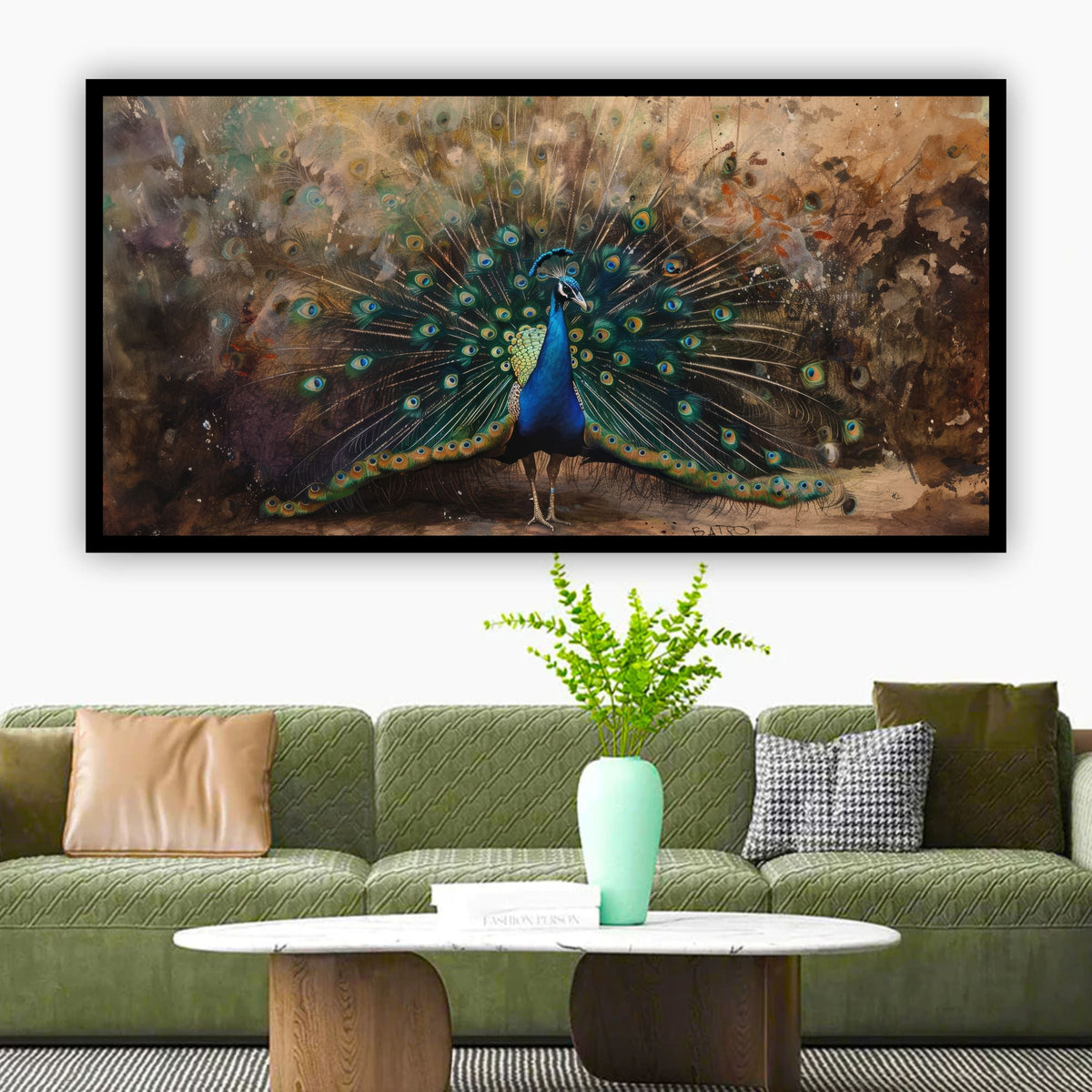 Decorative Peacock Painting | Tranquil Zen Wall Art for Serene Interiors by Creative Decor