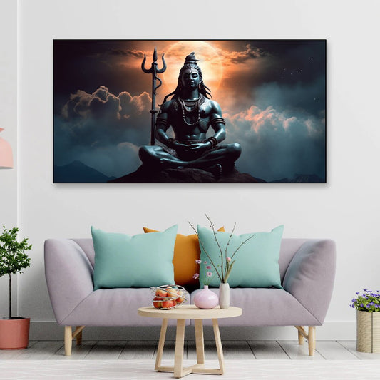 Creative Decor | Celestial Serenity | Shiva Under the Moon Canvas Art