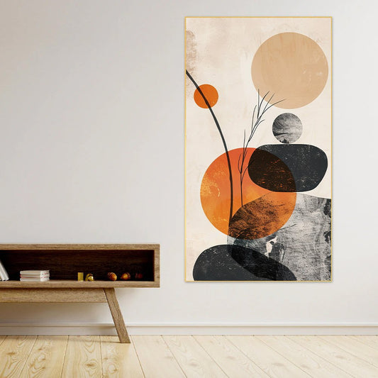 Creative Decor balanced-arrangement-gray-stones-with-orange-sun Canvas Wall Painting for Living Room, Bedroom, Office.