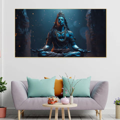 Meditative Blue | Lord Shiva in Lotus Position | Canvas Wall Painting