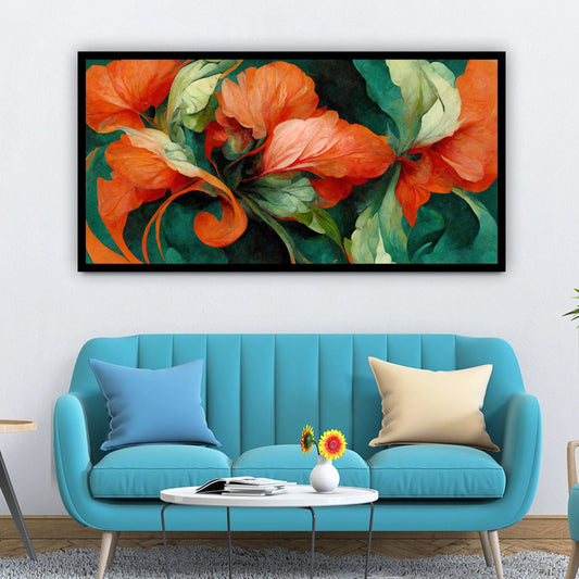 Handcrafted Orange and Green Flower Wall Painting | Artistic Home Accent