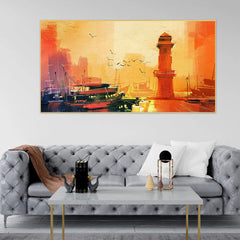 Creative Decor | Lighthouse Dreams | Sunset Oil Painting | Fishing Boat Canvas Art