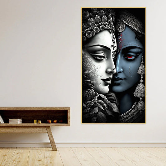 Creative Decor Shree Krishna Radha Illustration Canvas Wall Painting | Spiritual Home Decor for Tranquil Spaces