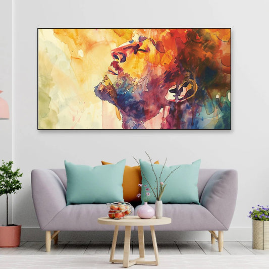 Vibrant Watercolor Canvas Wall Painting | Man with Eyes Closed, Reflecting Peace and Introspection in Colorful Abstract Style