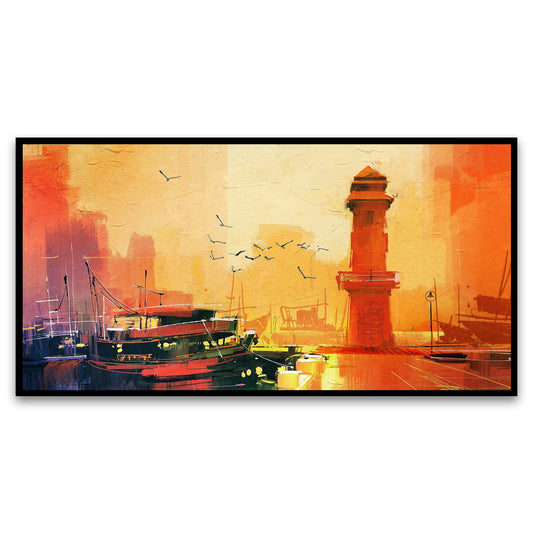 Creative Decor | Lighthouse Dreams | Sunset Oil Painting | Fishing Boat Canvas Art