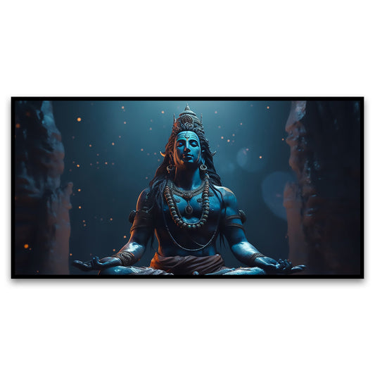 Meditative Blue | Lord Shiva in Lotus Position | Canvas Wall Painting