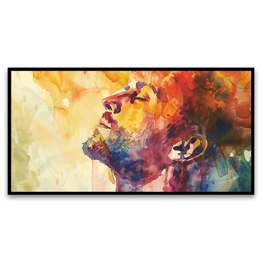 Vibrant Watercolor Canvas Wall Painting | Man with Eyes Closed, Reflecting Peace and Introspection in Colorful Abstract Style