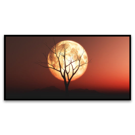 Nature's Embrace | Tree Silhouette Against a Red Moon | Old Tree Canvas Art | Wall Painting