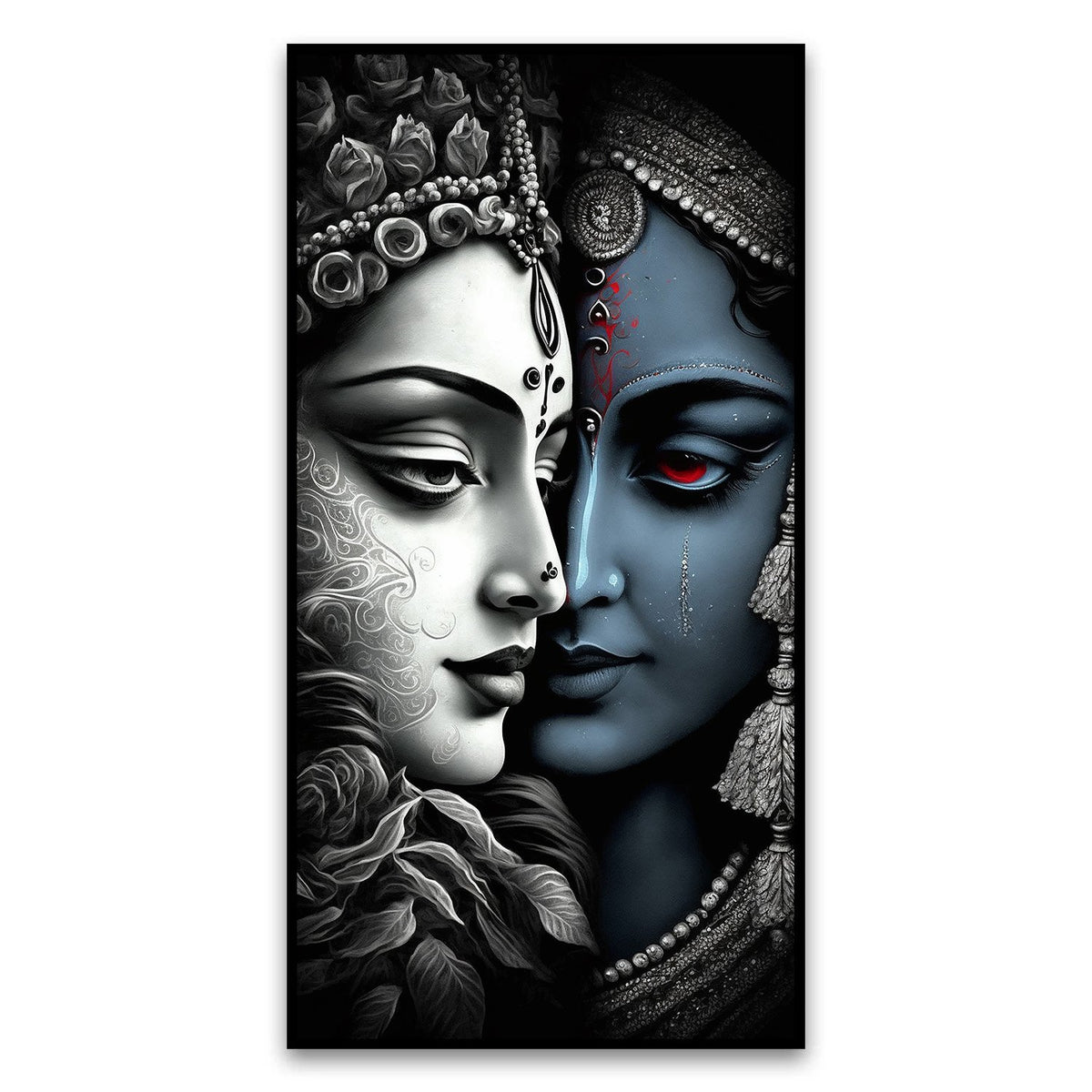 Creative Decor Shree Krishna Radha Illustration Canvas Wall Painting | Spiritual Home Decor for Tranquil Spaces